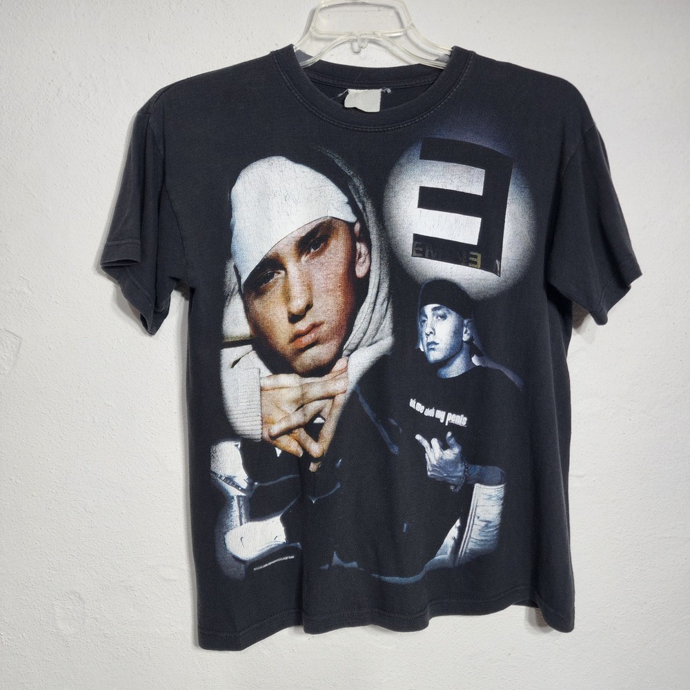 Vintage Eminem Graphic T Shirt Large Black Rap Tee 2002 Slim Shady Tribal Logo